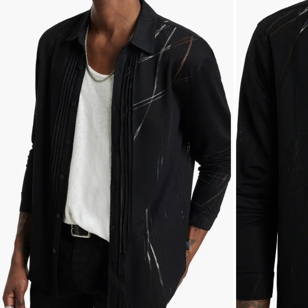 John Varvatos Phoenix Pleat Front Button-Up Shirt black long sleeve NWT Small